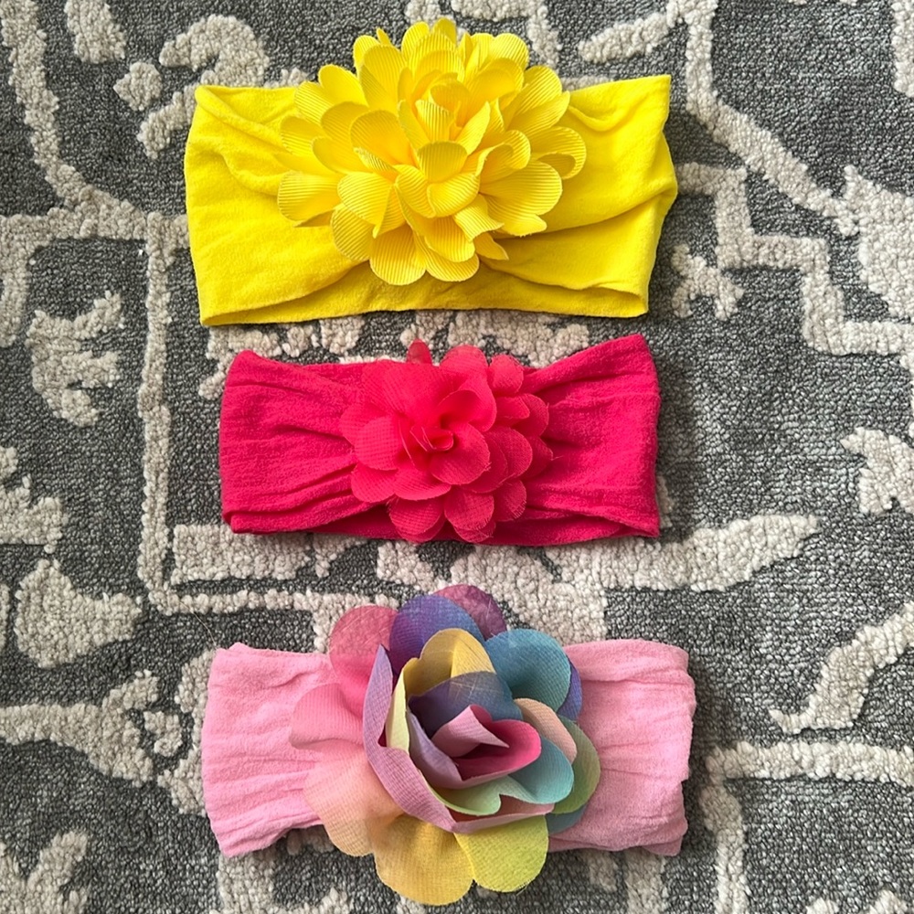 Girls nylon elastic headbands baby toddler set of 3
